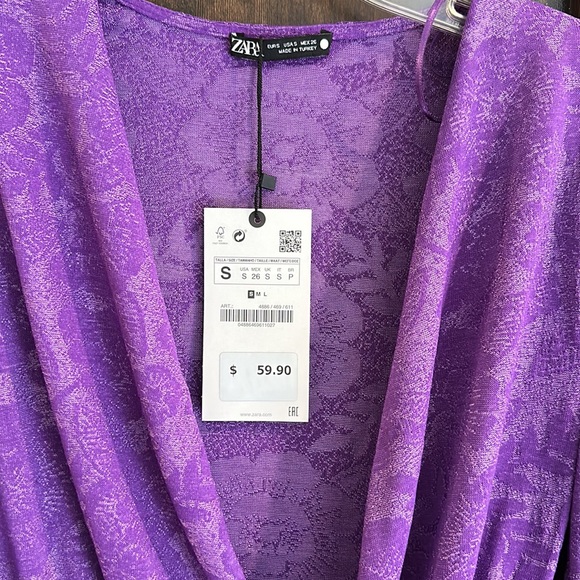 NEW ZARA SMALL PURPLE LONG SLEEVE DRESS - Picture 3 of 4